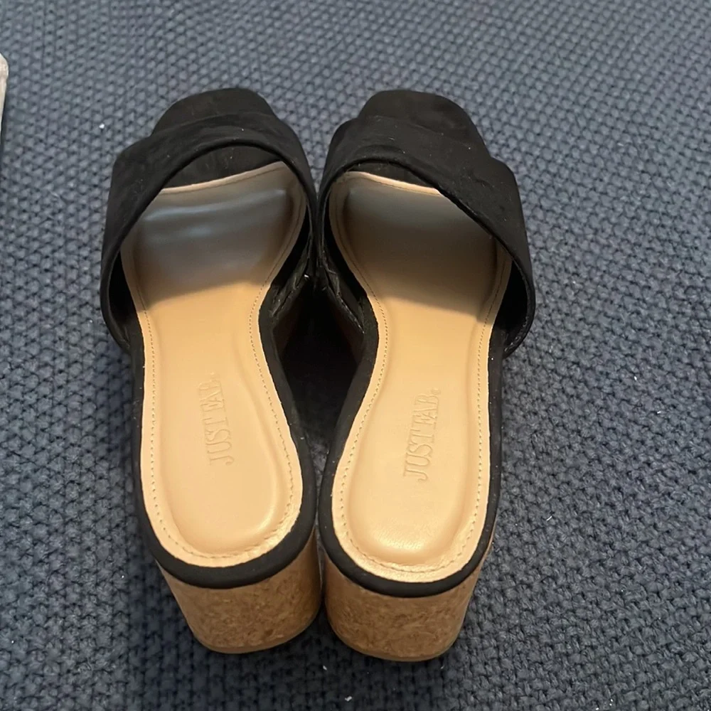 JustFab black platform sandals size 9 boho spring Sumer wedges high casual - Picture 4 of 9